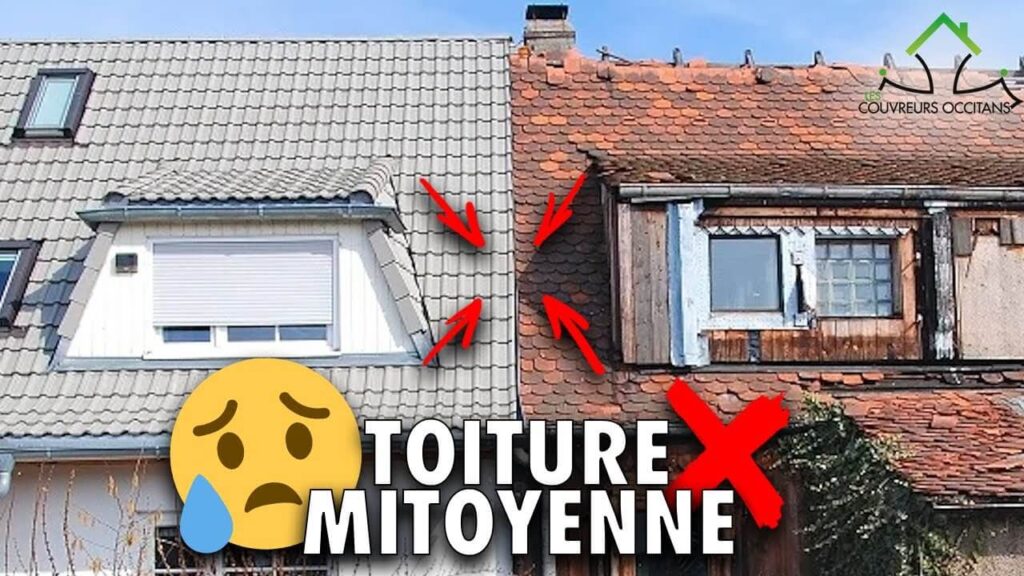 Raccord de toiture mitoyenne avec un solin, assurant l'étanchéité entre deux maisons.