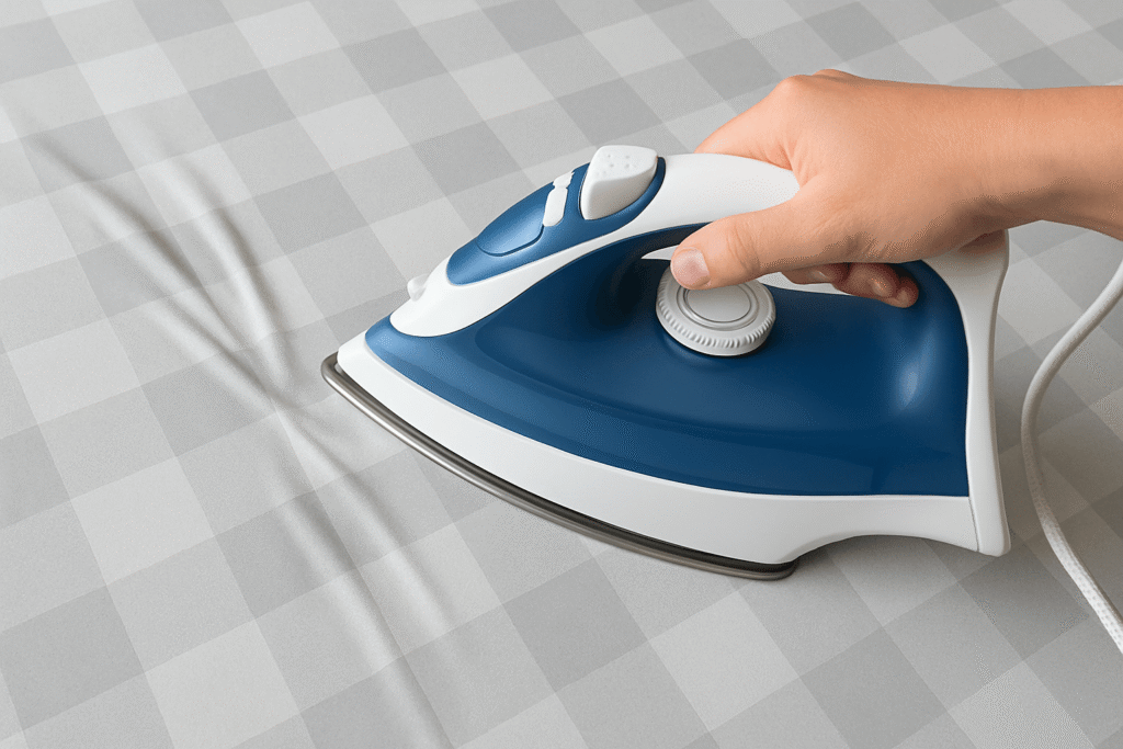 enlever les plis d'une nappe en plastique grâce au fer à repasser