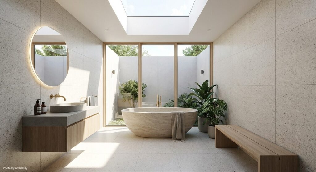 Aménagement intérieur moderne avec éclairage naturel et mobilier design