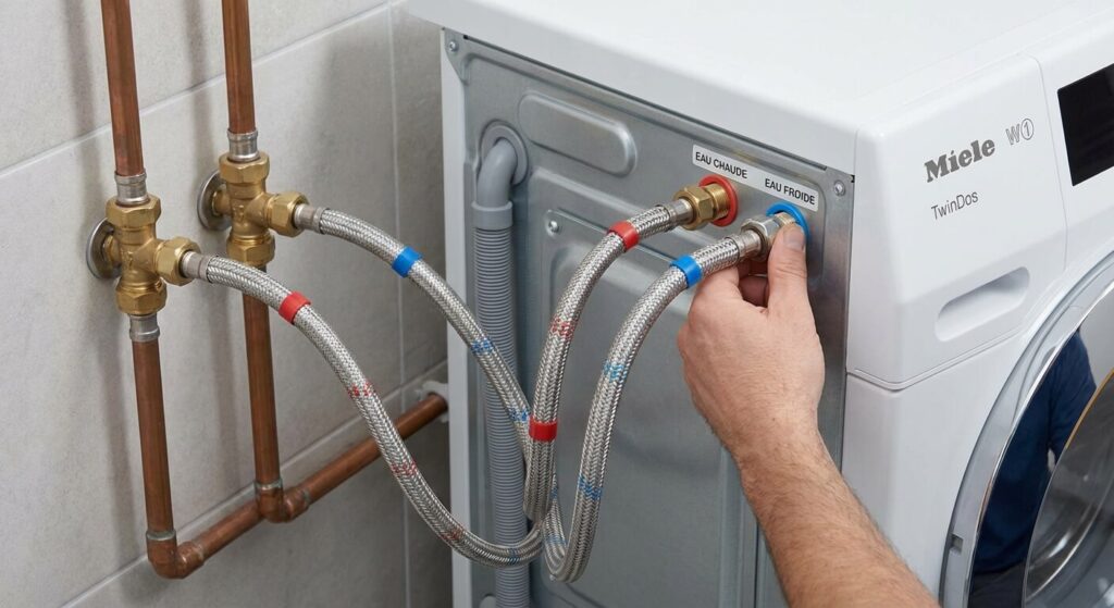 Raccordement d'un lave-linge spécifique équipé d'une double entrée pour l'eau froide et l'eau chaude