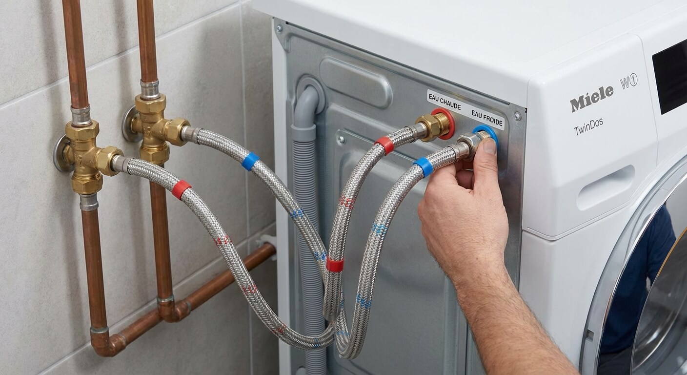 Raccordement d'un lave-linge spécifique équipé d'une double entrée pour l'eau froide et l'eau chaude