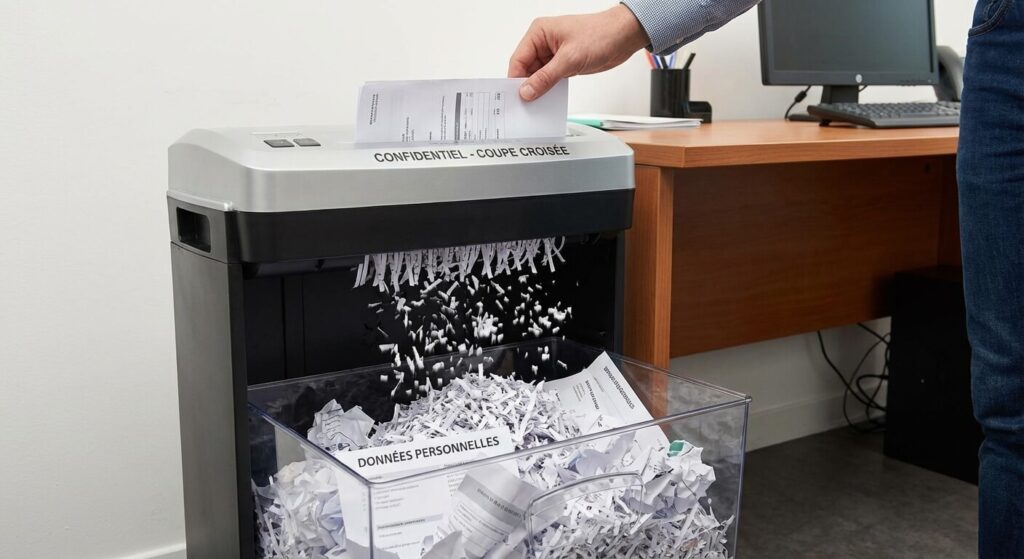 Utilisation d'un destructeur de documents électrique à coupe croisée pour sécuriser ses données personnelles