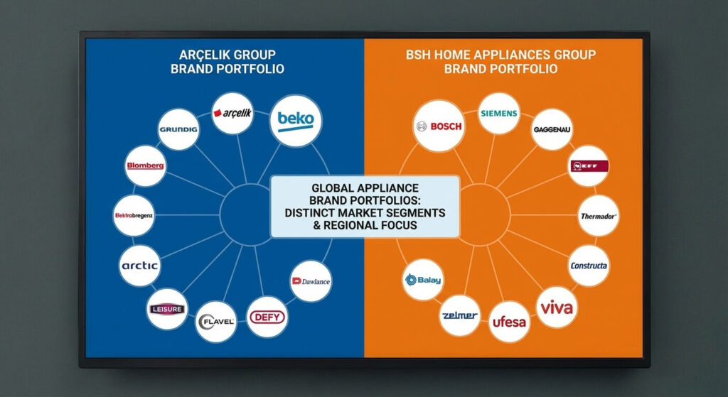 Infographie présentant les portefeuilles de marques distincts des groupes Arçelik et BSH