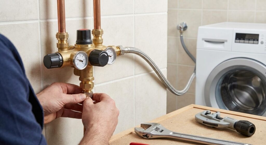 Installation d'un mitigeur thermostatique externe pour réguler la température d'entrée d'une machine à laver