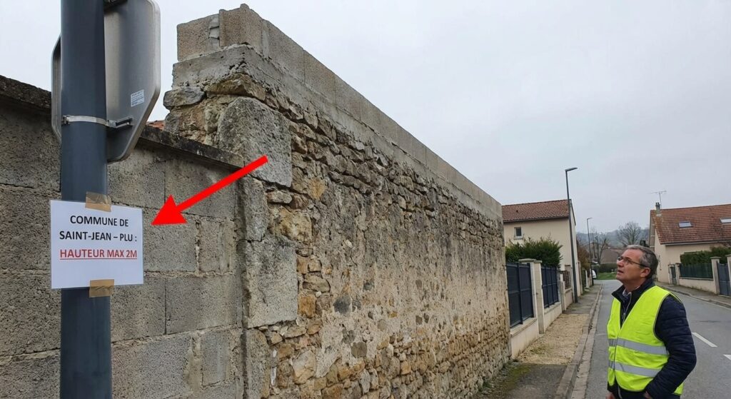 Mur de clôture d'une propriété privée dont la hauteur dépasse la limite imposée par le PLU de la commune