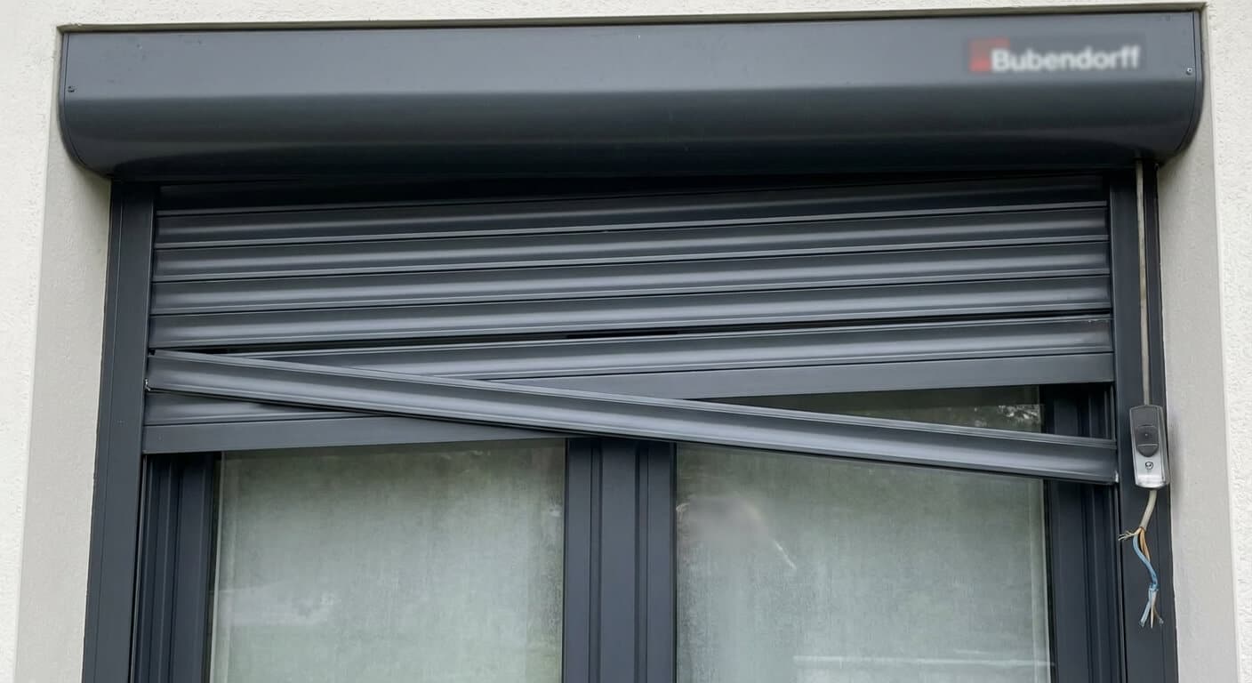 Lames d'un volet roulant électrique Bubendorff bloquées à mi-hauteur suite à une montée saccadée