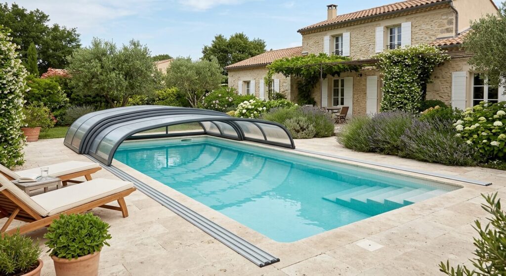 abri de piscine bas