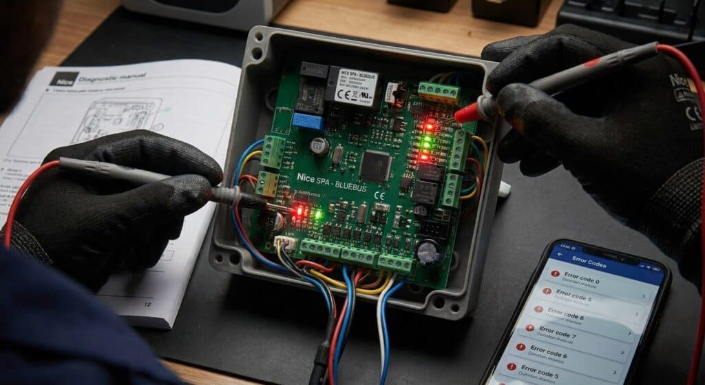 Diagnostic des clignotements LED sur la carte électronique d'une motorisation de portail Nice