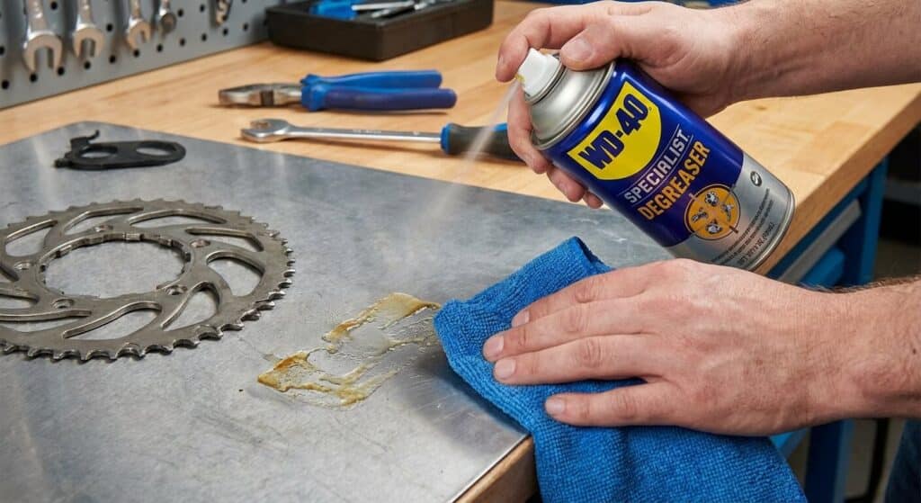 Utilisation d'un spray dégrippant et d'un chiffon microfibre pour dissoudre des résidus de colle