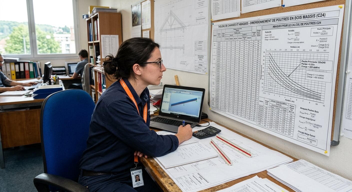 Ingénieur consultant un tableau de charges et d'abaques pour le dimensionnement d'une poutre en bois