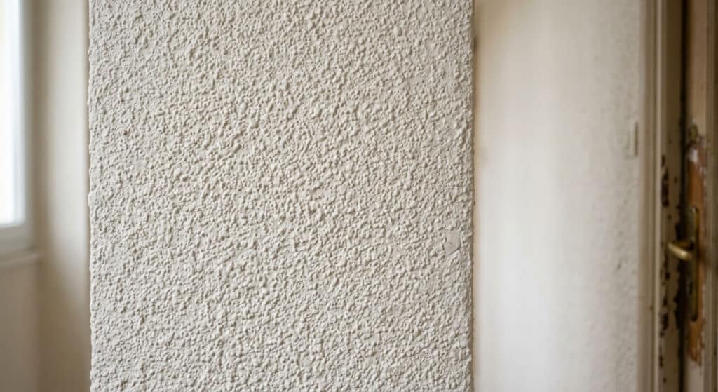 Comment faire de la gouttelette (crépi projeté) ? 3 Détail d'un mur avec une finition de gouttelette écrasée à la lisseuse.