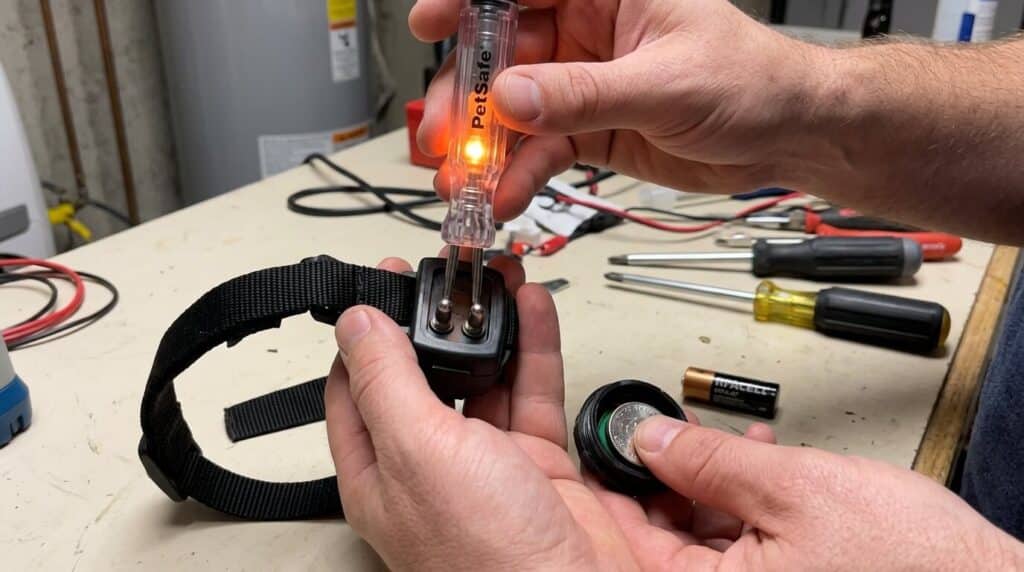 Test de la pile et des points de contact d'un collier récepteur PetSafe.