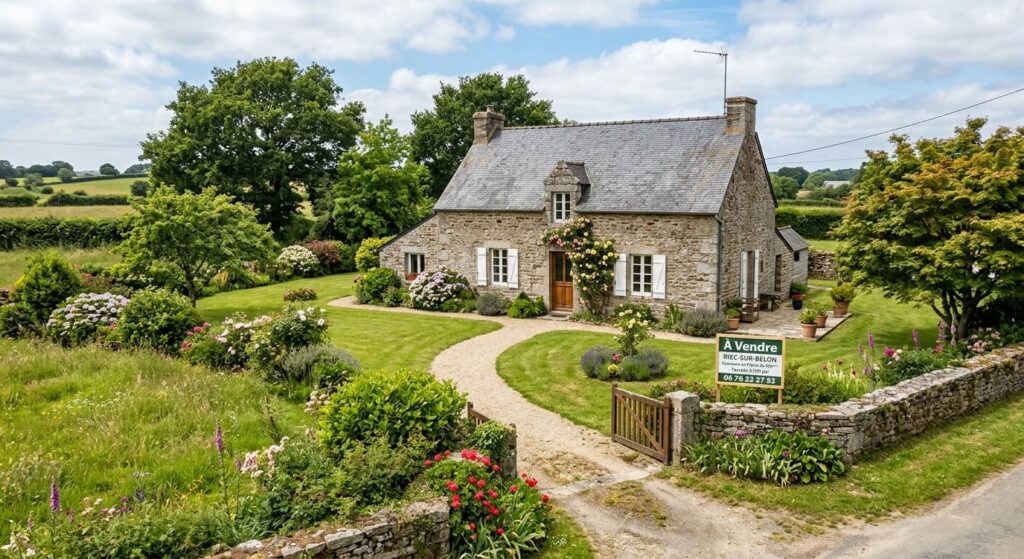 Une maison traditionnelle en pierre bretonne avec un grand jardin à vendre sur la commune de Riec-sur-Belon.