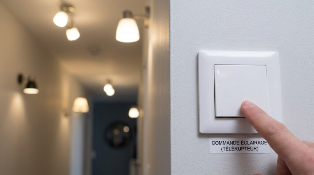 Merlin Gerin Multi 9 TL : à quoi sert ce télérupteur dans votre tableau électrique ? 3 Un bouton-poussoir mural utilisé pour commander l'éclairage via un télérupteur.