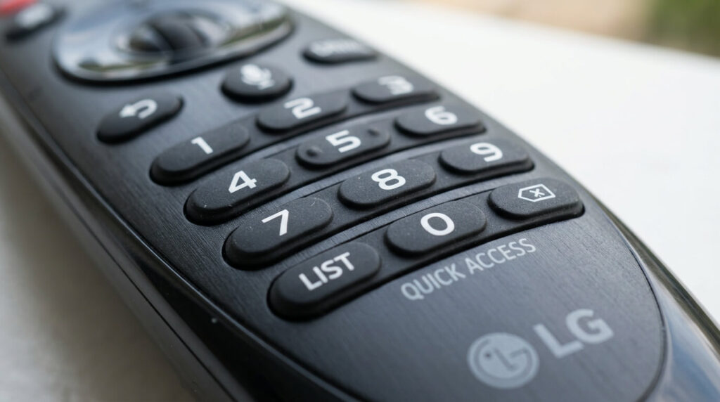 Gros plan sur les touches numériques d'une télécommande Magic Remote de LG.