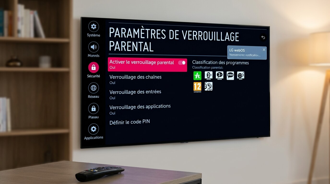 L'écran d'un téléviseur LG affichant le menu des paramètres de verrouillage parental.