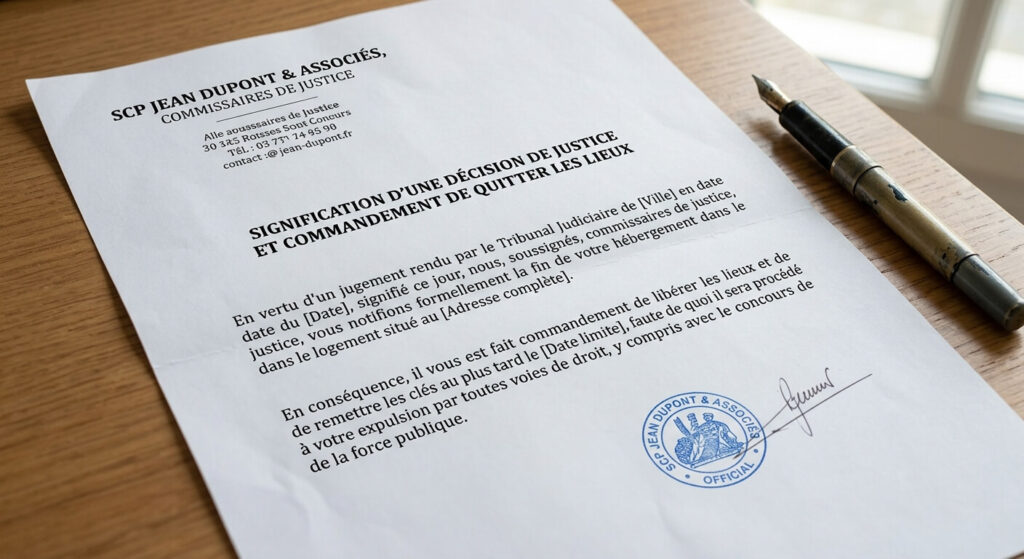 La personne que j'héberge ne veut pas partir : que faire ? 3 Notification officielle de fin d'hébergement rédigée par un commissaire de justice.